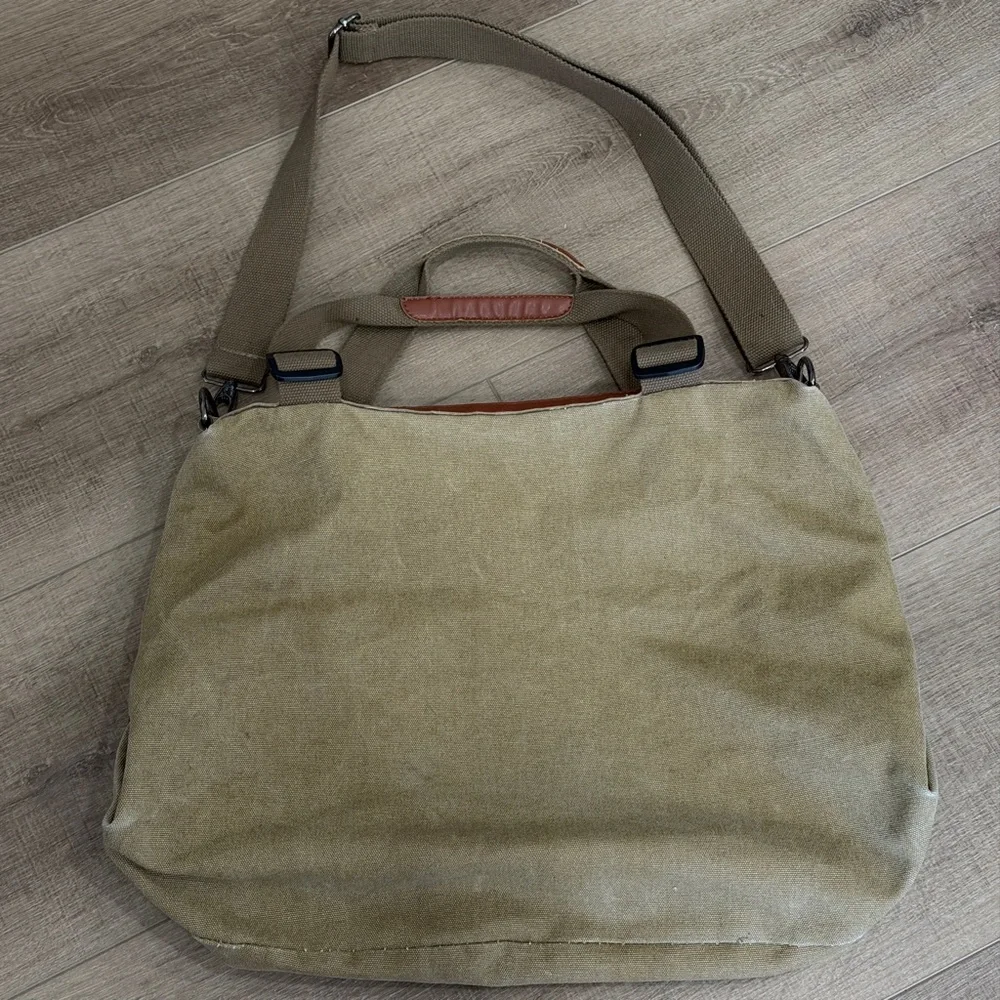 Canvas Shoulder Bag Duffle Style Tote 20W X 13” Length 2 Grab Handles Long Strap